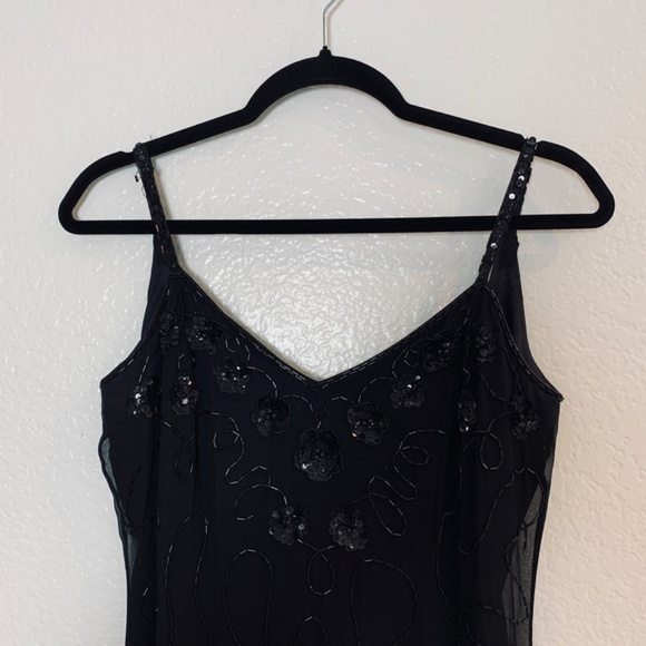 Vintage Rampage Silk Black Maxi Dress Size 7 Sequins Beads 90's Whimsy Goth Prom - Picture 2 of 14